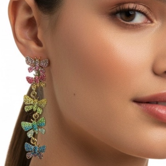 Oscar de la Renta Multicolored Pave Crystals Butterfly Earrings